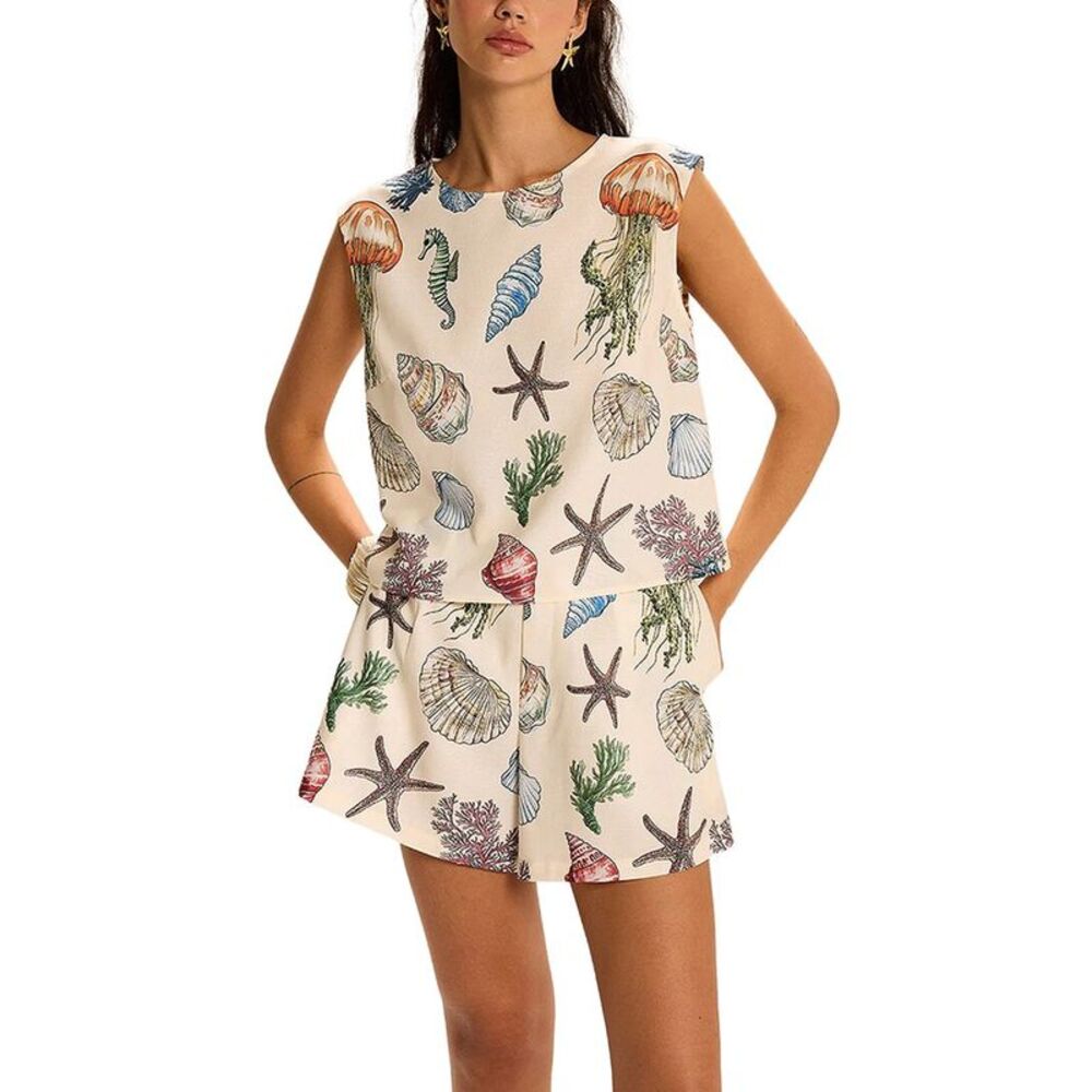Anette Womens  Linen-Blend Top & Short Set
